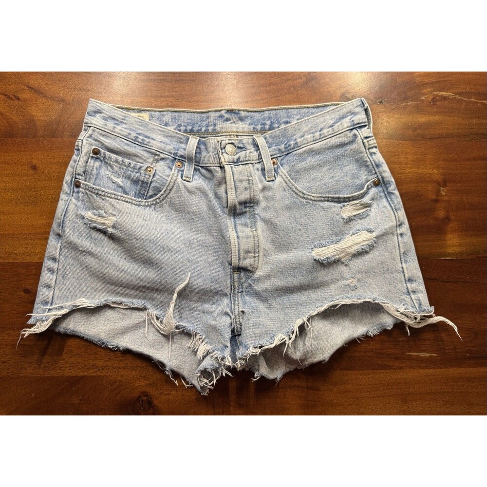 Levi's 501 Womens Distressed Cutoff Denim Shorts Size 30 Light Wash High Rise